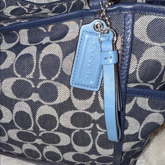 Denim Coach Navy and White Signature Tote - Picture 2 of 14